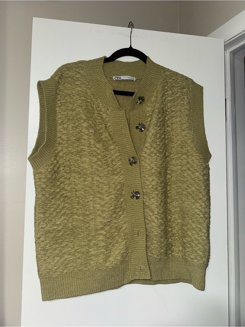 Zara Olive Knit Button-Front Men's Cardigan Vest